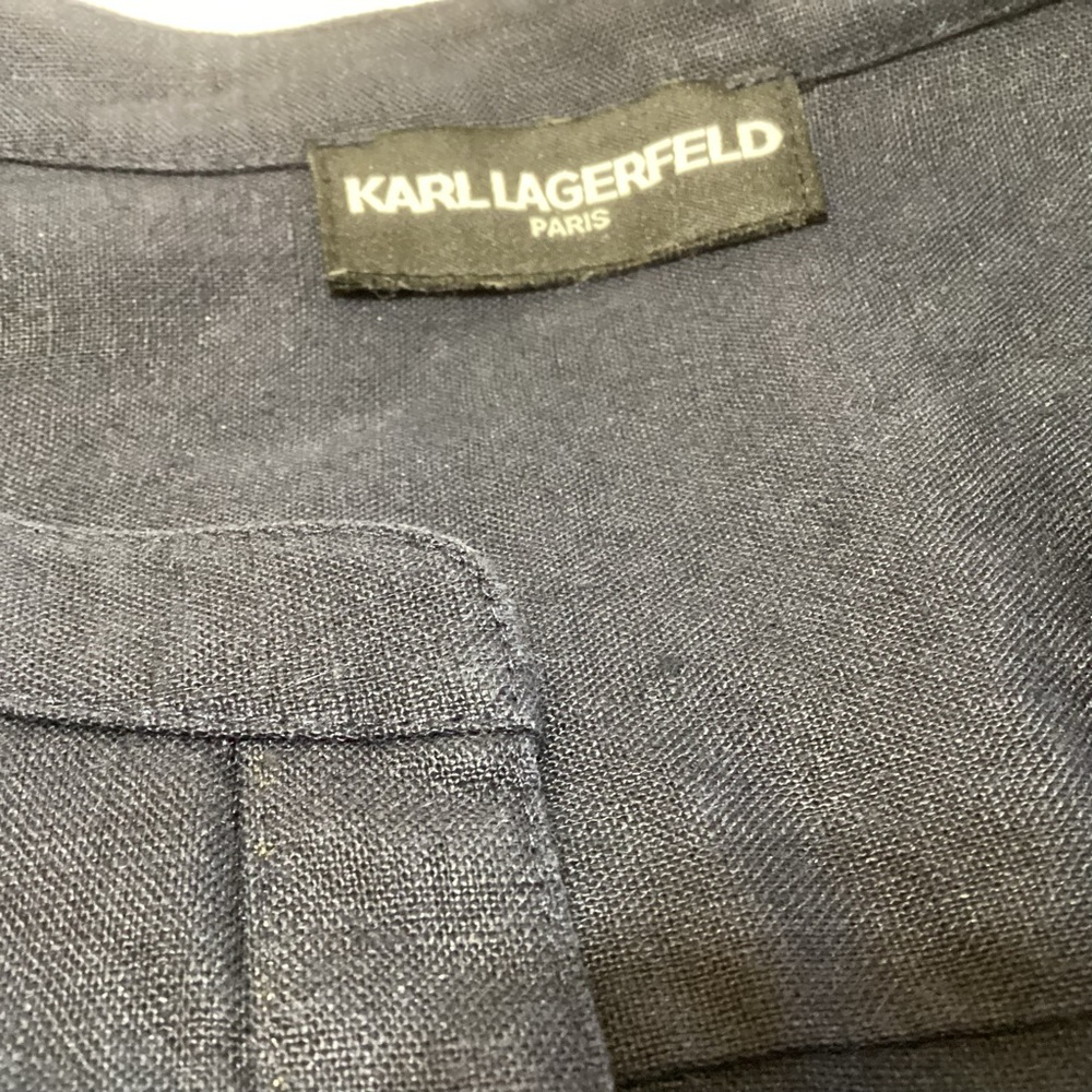 KARL LAGERFELD PARIS SAMPLE Linen Lace-Up Mini Dress W/Cut-Out Detailing Blue M - Picture 3 of 8